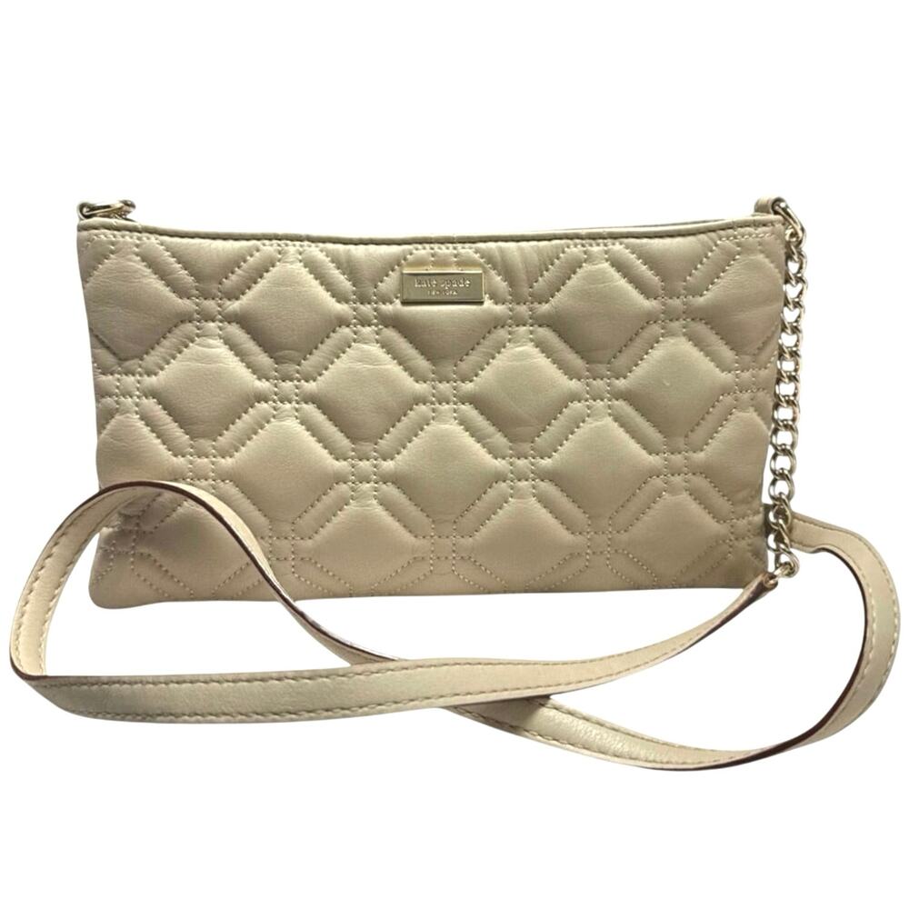 Kate Spade Presley Astor Court Shoulder Crossbody Bag Leather Quilted Taupe Fall